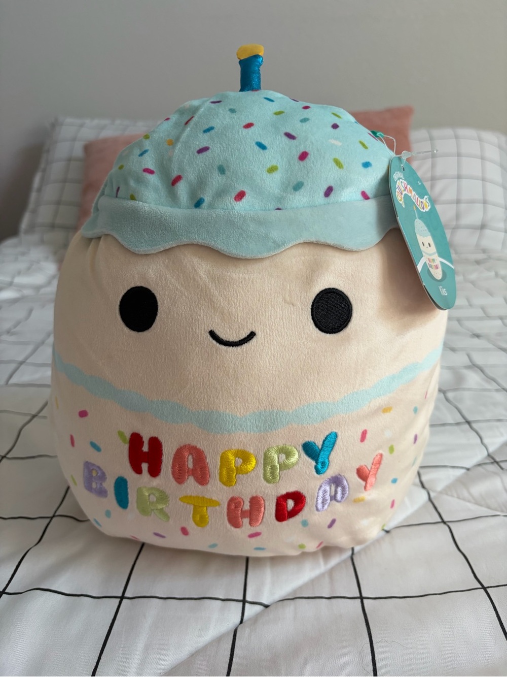 Squishmallows Kiks the Birthday Cupcake Plush - Blue, Cream, Pink, Green, Yellow